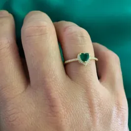 ANEL CORACAO ESMERALDA CRAVEJADO RÓDIO BRANCO