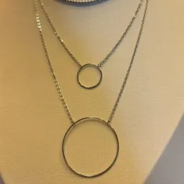 COLAR DUPLO GEOMETRICO CIRCULO PEQ E GRANDE EM AÇO CIRÚRGICO