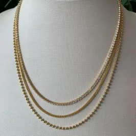 COLAR TRIPLO RIVIERA COM ZIRCONIA, ESPFERAS E RENDA