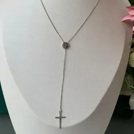 COLAR VENEZIANA GRAVATINHA COM CRUZ E FÉ RODIO BRANCO