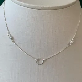 GARGANTILHA RIVIERA COM ZIRCONIA  E PINGENTE CIRCULO PRATA 925