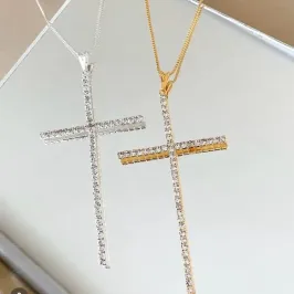 PINGENTE CRUZ CRAVEJADA RODIO BRANCO