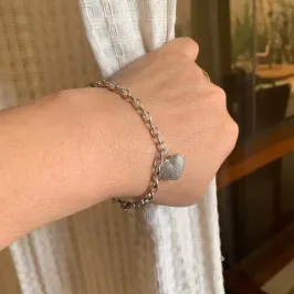 PULSEIRA CORRENTE CORACAO TEXTURIZADO RODIO BRANCO