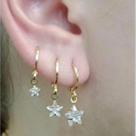 TRIO ESTRELINHAS ZIRCONIA PENDURICALHO  BANHO OURO 18K