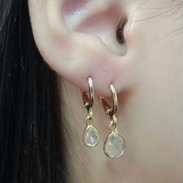 DUO BRINCO ARGOLA CLICK COM GOTICULA DE ZIRCONIA PENDURICALHO BANHO OURO 18K