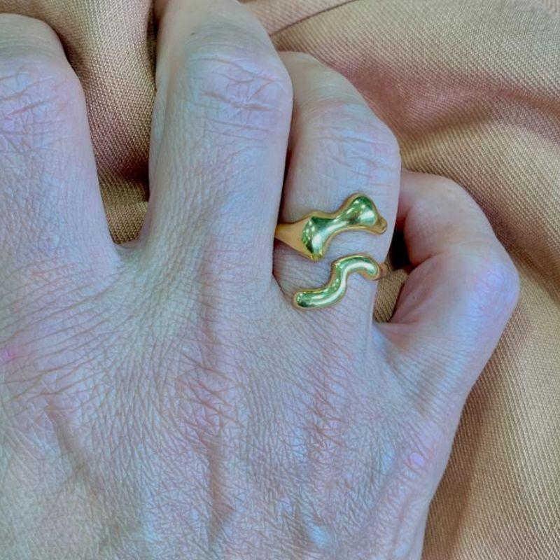 ANEL LAÇO FORMAS ORGANICAS AJUSTAVEL TIPO LAÇO BANHO OURO 18K