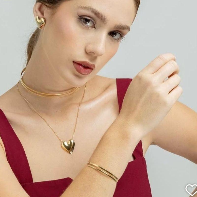 COLAR BETINA CORACAO RODIO BRANCO COR PRATA