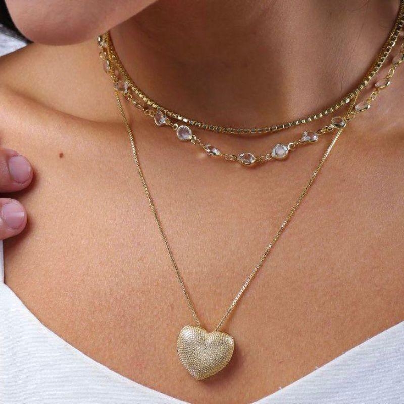 COLAR VENEZIANA COM PINGENTE DE CORACAO BANHO OURO 18K