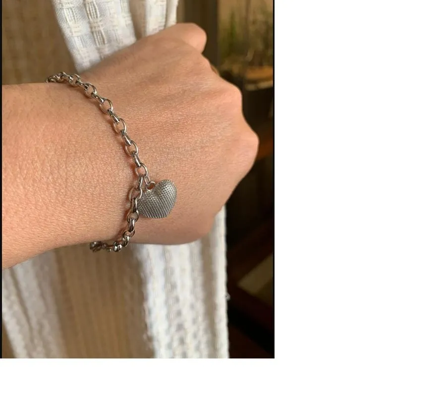 PULSEIRA CORRENTE CORACAO TEXTURIZADO RODIO BRANCO