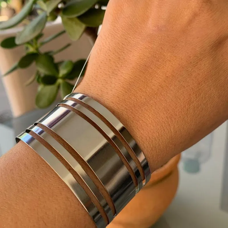 BRACELETE  LARGO VAZADO GEOMETRICO AÇO CIRÚRGICO