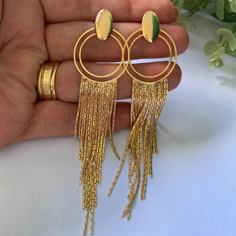BRINCO NICOLE ARGOLA COM FRANJAS BANHO OURO 18 K