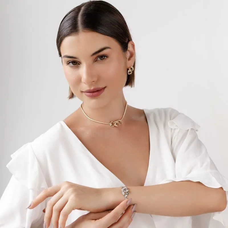 CHOKER ELO TRIPLO CRAVEJADO RODIO BRANCO