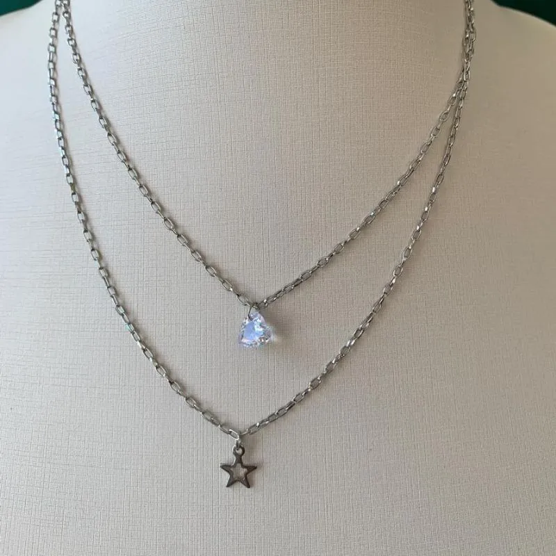 COLAR DUPLO EM AÇO CIRÚRGICO COM  ESTRELA E PINGENTE DE ZIRCONIA