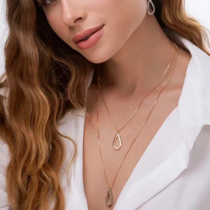 COLAR GOTA VENEZIANO DUPLO RODIO BRANCO