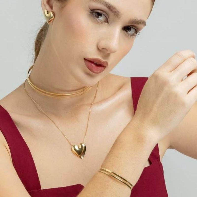 COLAR VENEZIANA BETINA CORAÇÃO BANHO OURO 18K